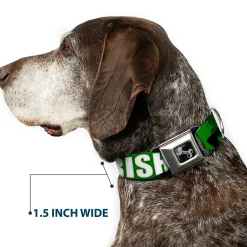 Buckle-Down Seatbelt Buckle Dog Collar - IRISH YOGA Poses/Clovers Greens/Black/White