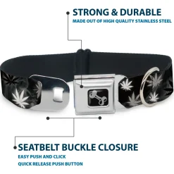 Buckle-Down Seatbelt Buckle Dog Collar - Pot Leaves/Smoke Black/Gray/White