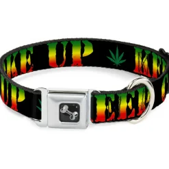 Buckle-Down Seatbelt Buckle Dog Collar - KEEP CALM AND SMOKE UP Black/Rasta