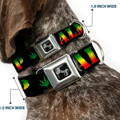 Buckle-Down Seatbelt Buckle Dog Collar - KEEP CALM AND SMOKE UP Black/Rasta