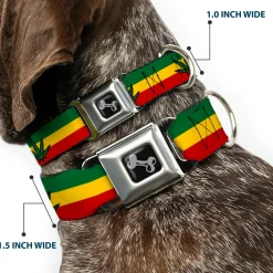 Buckle-Down Seatbelt Buckle Dog Collar - Marijuana Leaf Repeat Rasta