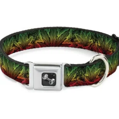 Buckle-Down Seatbelt Buckle Dog Collar - Marijuana Haze Rasta/Rasta