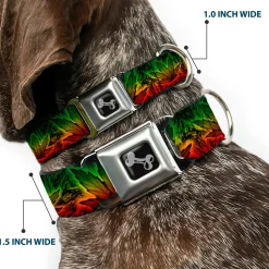 Buckle-Down Seatbelt Buckle Dog Collar - Marijuana Haze Rasta/Rasta