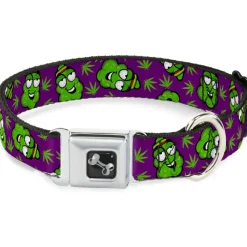 Buckle-Down Seatbelt Buckle Dog Collar - Marijuana Nugs/Leaves Cartoon Purple/Green