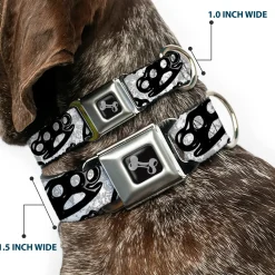 Buckle-Down Seatbelt Buckle Dog Collar - Brass Knuckles White/Gray/Black