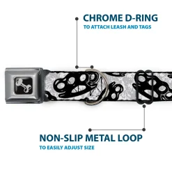 Buckle-Down Seatbelt Buckle Dog Collar - Brass Knuckles White/Gray/Black