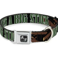 Buckle-Down Seatbelt Buckle Dog Collar - ONE OF US LIKES BIG STICKS/Sticks Black/Brown/Green