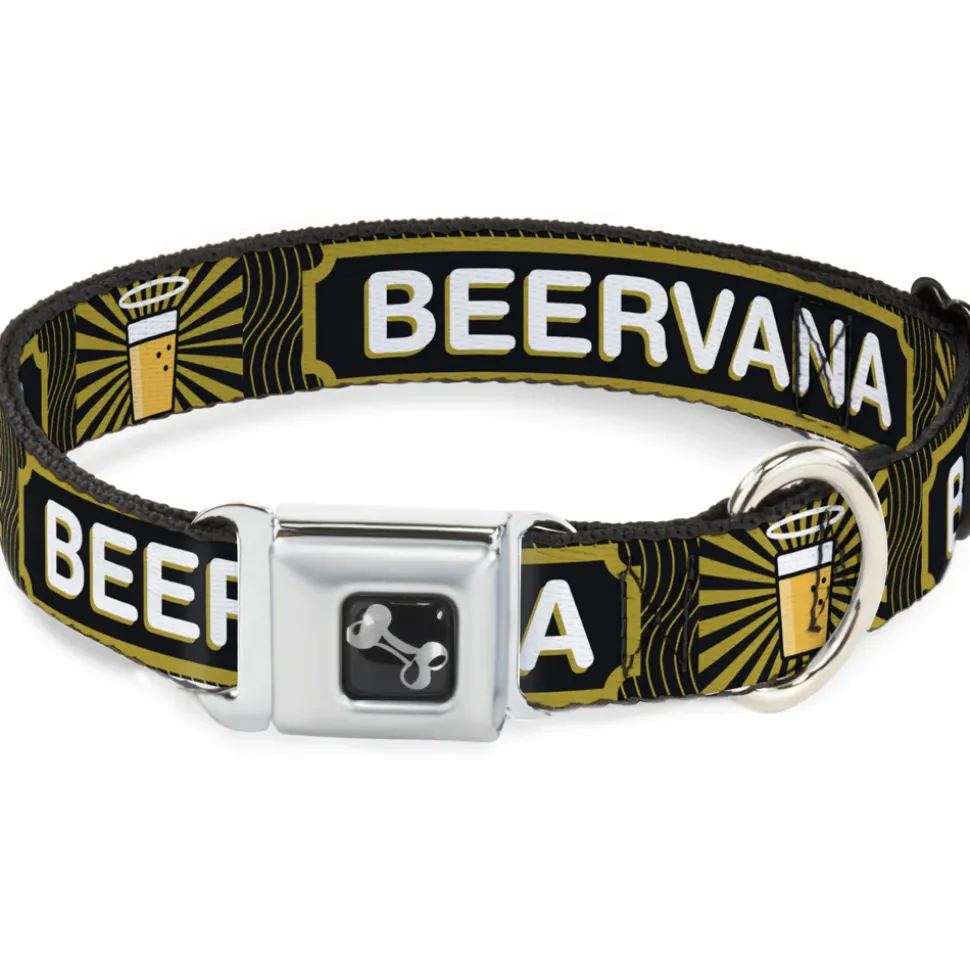 Buckle-Down Seatbelt Buckle Dog Collar - Beer Pint/BEERVANA Rays/Waves Black/Olive