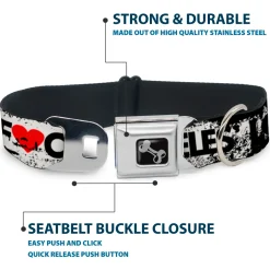 Buckle-Down Seatbelt Buckle Dog Collar - LOS F*CKIN' ANGELES Heart Weathered White/Black/Red