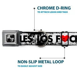 Buckle-Down Seatbelt Buckle Dog Collar - LOS F*CKIN' ANGELES Heart Weathered White/Black/Red