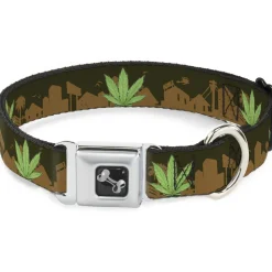 Buckle-Down Seatbelt Buckle Dog Collar - Marijuana Leaf Skyline