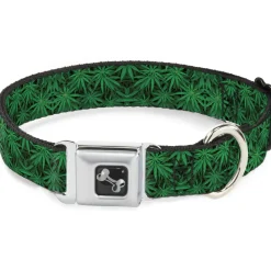Buckle-Down Seatbelt Buckle Dog Collar - Vivid Marijuana Leaves Stacked