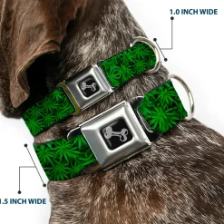 Buckle-Down Seatbelt Buckle Dog Collar - Vivid Marijuana Leaves Stacked