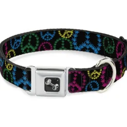 Buckle-Down Seatbelt Buckle Dog Collar - Multi Marijuana Peace Black/Multi Color