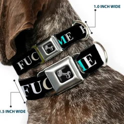 Buckle-Down Seatbelt Buckle Dog Collar - FUCK YOU/FUCK ME Black/White/Blue