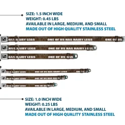 Buckle-Down Seatbelt Buckle Dog Collar - ONE OF US HAS HAIRY LEGS/Fur Tan/White