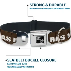 Buckle-Down Seatbelt Buckle Dog Collar - ONE OF US HAS HAIRY LEGS/Fur Tan/White