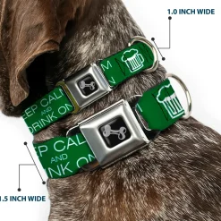 Buckle-Down Seatbelt Buckle Dog Collar - KEEP CALM AND DRINK ON/Beer Green/White