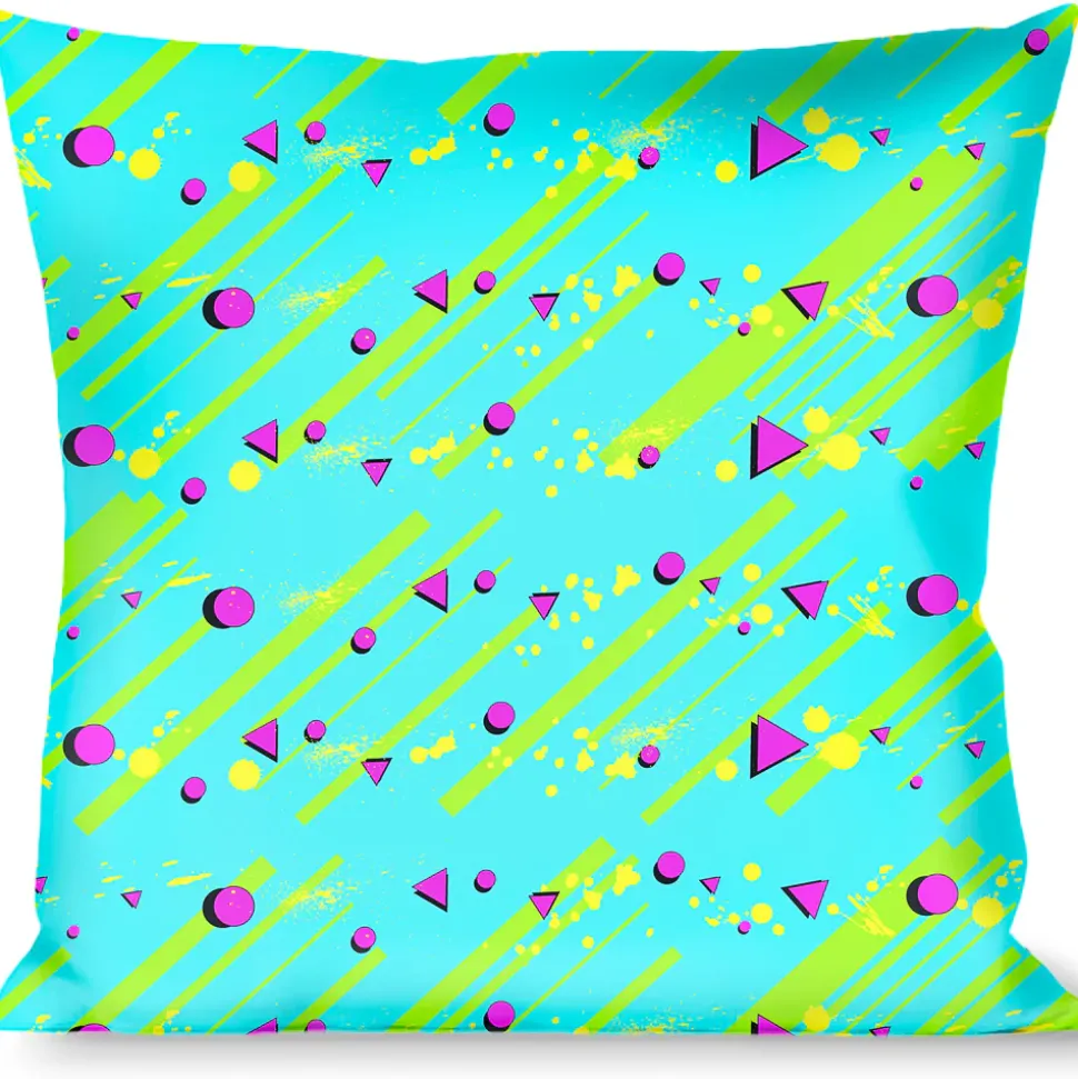 Buckle-Down Throw Pillow - Eighties Party Blue/Yellow/Pink