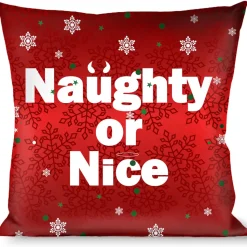 Buckle-Down Throw Pillow - Christmas NAUGHTY OR NICE/Snowflakes Reds/White/Green