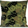 Buckle-Down Throw Pillow - Camo Olive/Black Skull Yard2