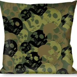 Buckle-Down Throw Pillow - Camo Olive/Black Skull Yard2