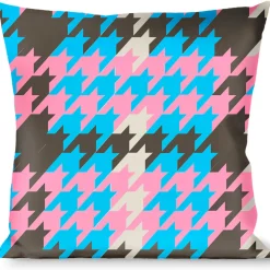 Buckle-Down Throw Pillow - Mini Houndstooth Gray/Baby Blue/Pink