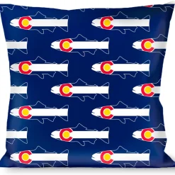 Buckle-Down Throw Pillow - Colorado Trout Flag Blue/White/Red/Yellow