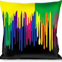 Buckle-Down Throw Pillow - Paint Drips Black/Multi Neon