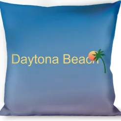 Buckle-Down Throw Pillow - DAYTON BEACH Script/Sun/Palm Trees Blue Fade/Yellow/Oranges/Green