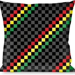 Buckle-Down Throw Pillow - Checker Stripe Black/Gray/Rasta