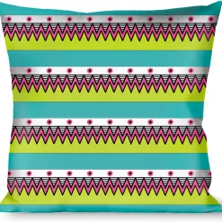Buckle-Down Throw Pillow - Aztec 14 Seafoam Green/White/Pink/Lime Green/Black