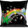 Buckle-Down Throw Pillow - Rainbow Cloud Stars Black