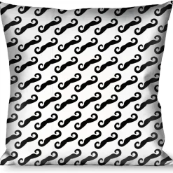 Buckle-Down Throw Pillow - Diagonal Handlebar Mustaches White/Black