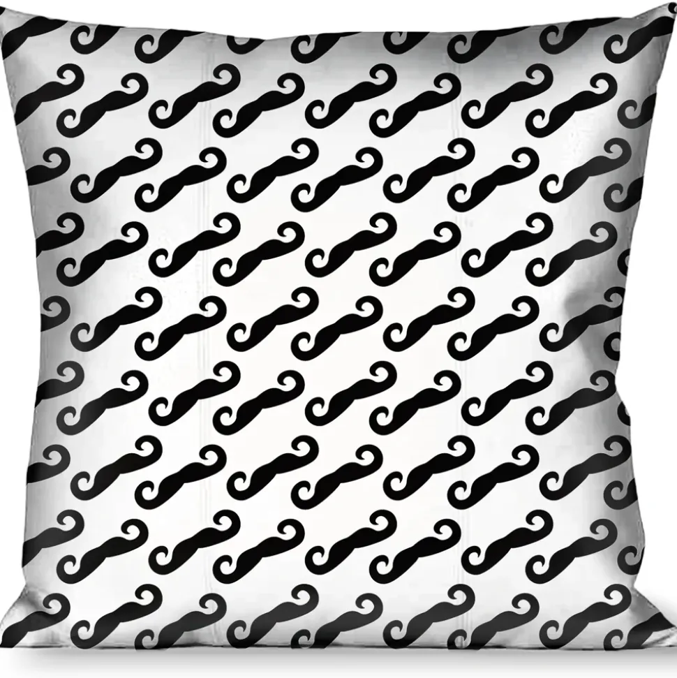 Buckle-Down Throw Pillow - Diagonal Handlebar Mustaches White/Black