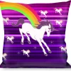 Buckle-Down Throw Pillow - Unicorns/Rainbows w/Stripes Purple