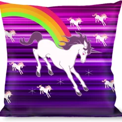 Buckle-Down Throw Pillow - Unicorns/Rainbows w/Stripes Purple