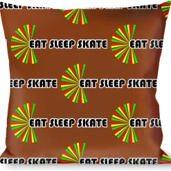 Buckle-Down Throw Pillow - EAT SLEEP SKATE Brown/Rasta Burst