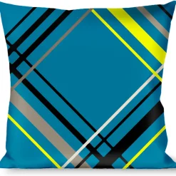 Buckle-Down Throw Pillow - Plaid Turquoise/Yellow/Black/Gray