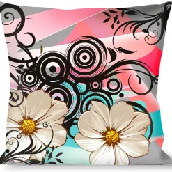 Buckle-Down Throw Pillow - Flowers w/Filigree Pink