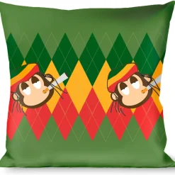 Buckle-Down Throw Pillow - Smoking Monkey Repeat Argyle Rasta