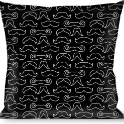 Buckle-Down Throw Pillow - Mustache Outlines Black/White