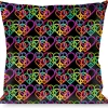 Buckle-Down Throw Pillow - Peace Hearts Stacked Black/Neon