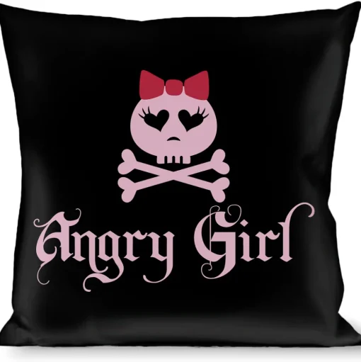 Buckle-Down Throw Pillow - Angry Girl Black/Pink