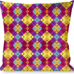 Buckle-Down Throw Pillow - Diamond Plaid Orange/Yellow/Blue/Purple/Fuchsia