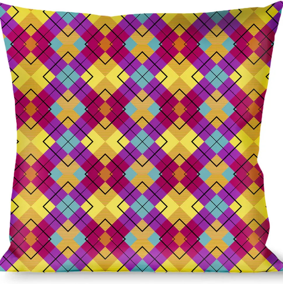 Buckle-Down Throw Pillow - Diamond Plaid Orange/Yellow/Blue/Purple/Fuchsia