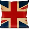 Buckle-Down Throw Pillow - United Kingdom Flags Vintage Black