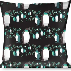 Buckle-Down Throw Pillow - Emperor Penguins w/Bubbles Black/Gray/Turqs