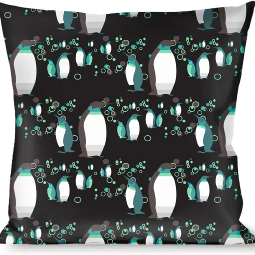 Buckle-Down Throw Pillow - Emperor Penguins w/Bubbles Black/Gray/Turqs