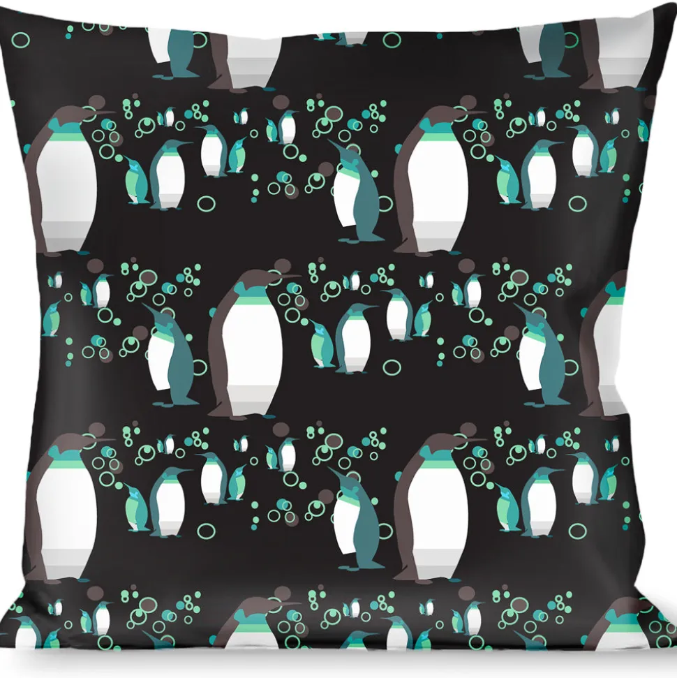 Buckle-Down Throw Pillow - Emperor Penguins w/Bubbles Black/Gray/Turqs